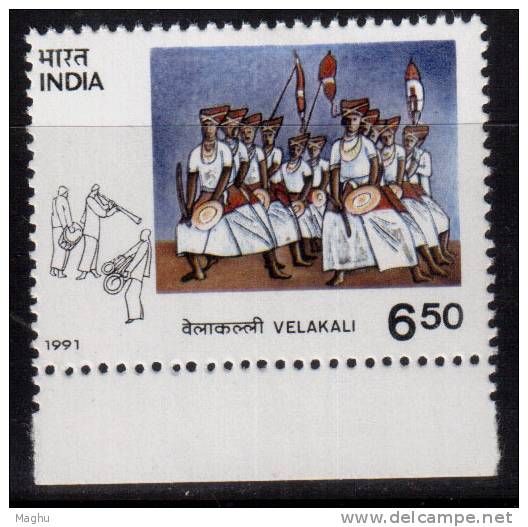 India MNH 1991, 6.50r Velakali, Tribal Dance, Culture ,Music, Costume, - Unused Stamps