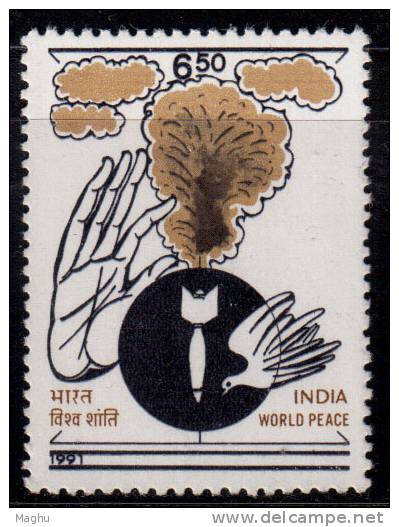 India MNH 1991, World Peace,  Dove Peace Bird, Missile Explosion, War,  Disaster, Stop Hand, Energy Atom Bomb - Neufs