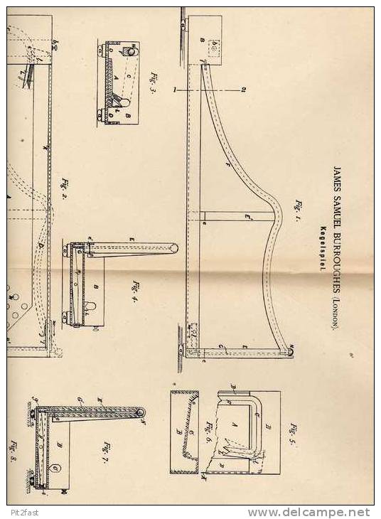 Original Patentschrift - J. Burroughes In London , 1889 , Kegelspiel , Kegel , Kegeln , Bowling !!! - Toy Memorabilia