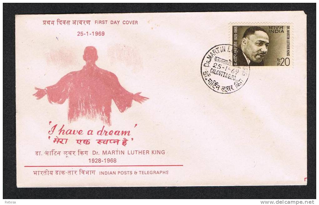 INDIA  FDC   I HAVE A DREAM  - MARTIN LUTHER KING  25-1-69   1969 - Martin Luther King