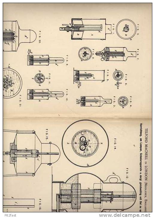 Original Patentschrift - T. Macneill In London , 1889 , Schmierung Mit Oel Von Lampen , Laterne !!! - Lighting & Lampshades