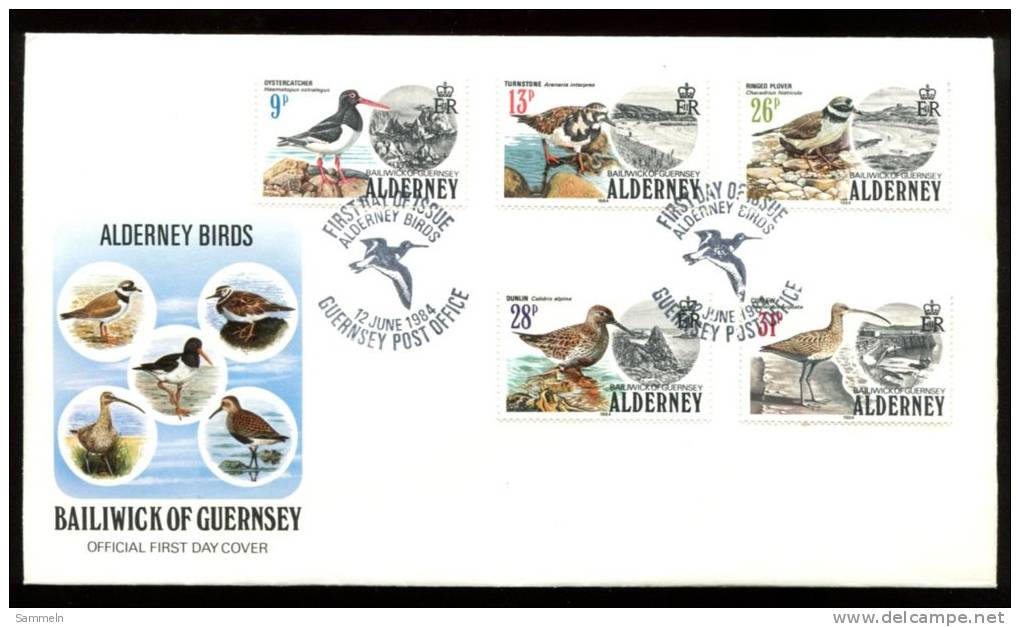 0495 - GB-GUERNSEY-ALDERNEY - Mi. 13-17 Auf FDC, Vögel - Complete Set On FDC, Birds - Alderney