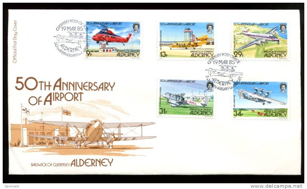 0496 - GB-GUERNSEY-ALDERNEY - Mi. 18-22 Auf FDC, Flugzeuge - Complete Set On FDC, Planes - Alderney