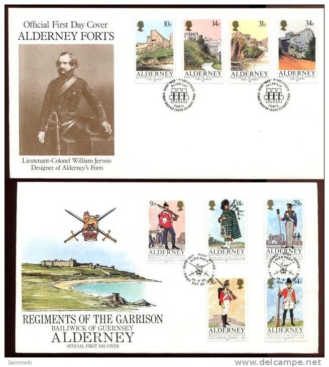 A018 - GB-GUERNSEY-ALDERNEY - Mi. 23-27 Und 28-31auf 2 FDC - 2 Complete Sets On First Day Covers - Alderney