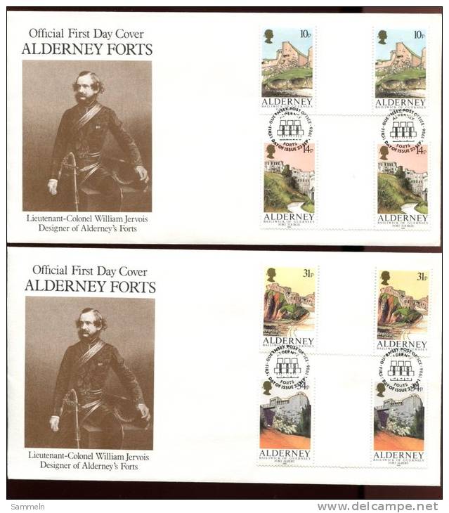 A019 - GB-GUERNSEY-ALDERNEY - Mi. 23-27 Und 28-31 Je Mit Zwischensteg Auf 2 FDC - 2 Complete Gutter Pair Sets On FDC - Alderney