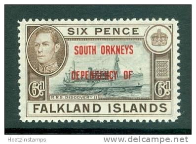 Falkland Islands Dep: 1944/45   KGVI 'South Orkneys' OVPT    SG C6     6d   Black &amp; Brown    MH - Falklandinseln