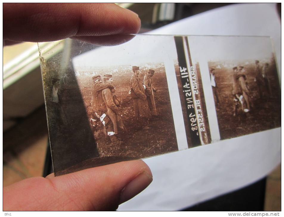 GUERRE 14-08- AISNE 1918 BLESSES ALLEMANDS DIAPOSITIVE A VISUALISER EN RELIEF - Plaques De Verre