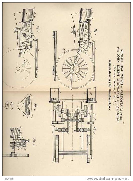 Original Patentschrift - M- Welch In Valdosta Und Savannah , 1889 , Steuerung Für Dampfmaschine !!! - Tools