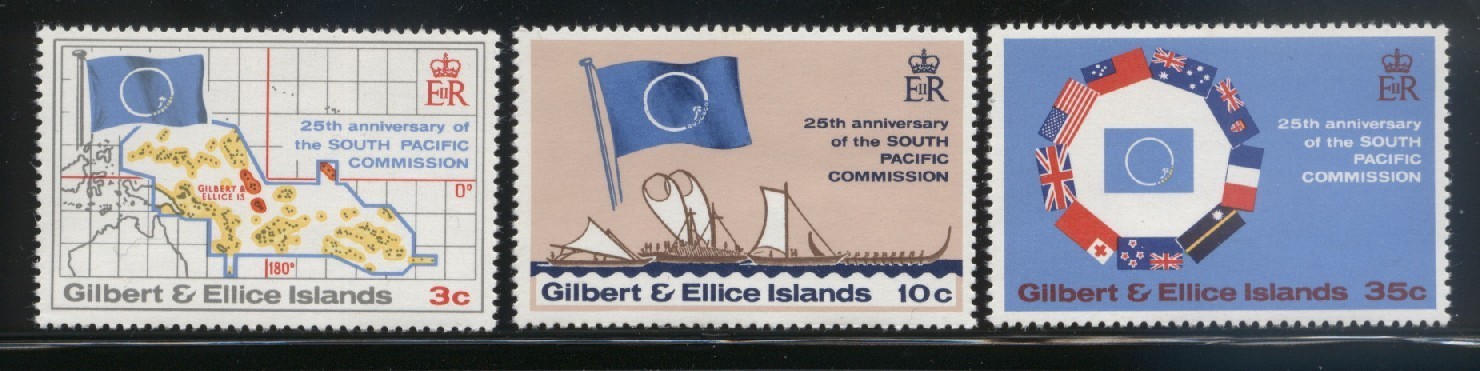 GILBERT & ELLICE ISLANDS 1972 25TH ANNIV OF STH PACIFIC COMMISSION SET OF 3 NHM Ships Maps Flags - Schiffe