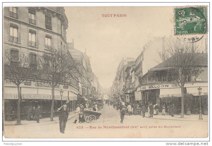 CPA PARIS 20 - RUE DE MENILMONTANT PRISE AU BOULEVARD - Distrito: 20