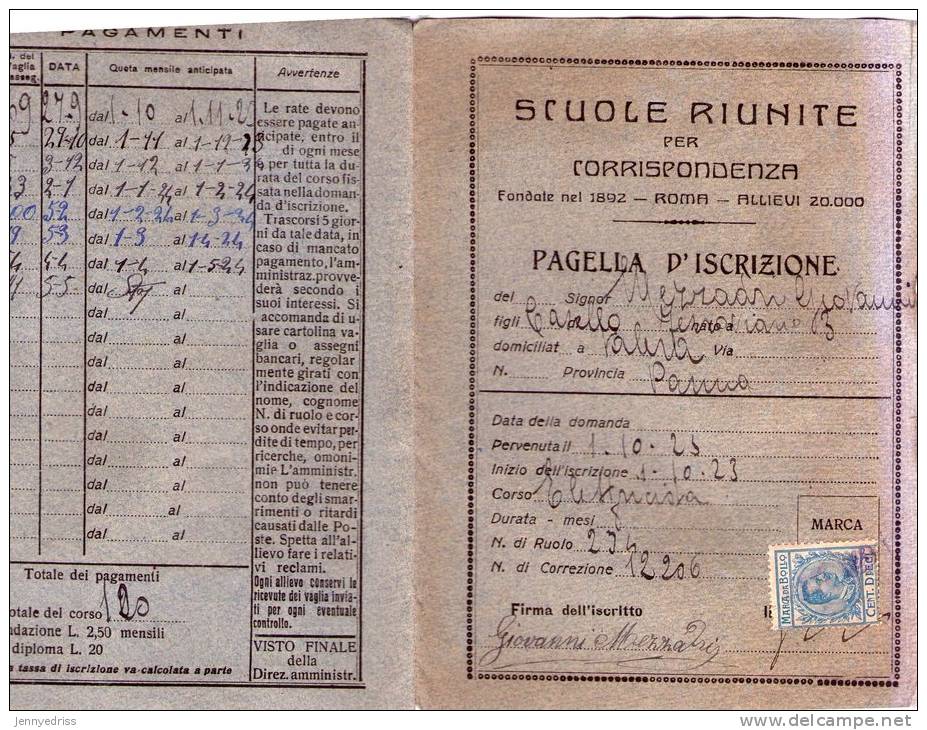 Scuole Riunite Per Corrispondenza , Roma -   Pagella  Valera , Parma - Diploma's En Schoolrapporten