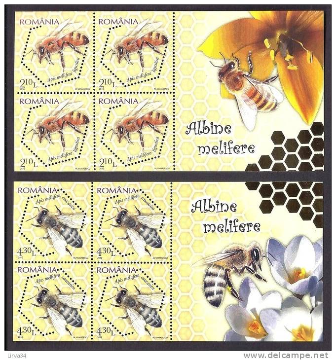 SERIE 4  BLOCS DE 4 TIMBRES THÉMATIQUE :  LES ABEILLES- ALBINE MÉLIFERE - NEUF**  LUXE- ROUMANIE- - Abejas