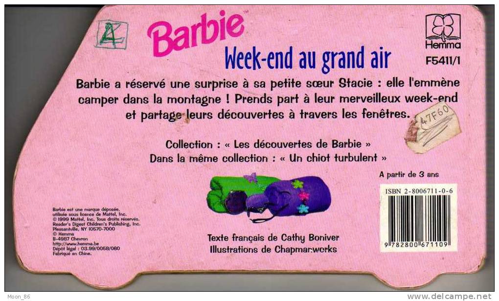 Livre De Barbie Ludique -histoire De  BARBIE WEEK END AU GRAND AIR - Camping Car - 6 Pages - Barbie