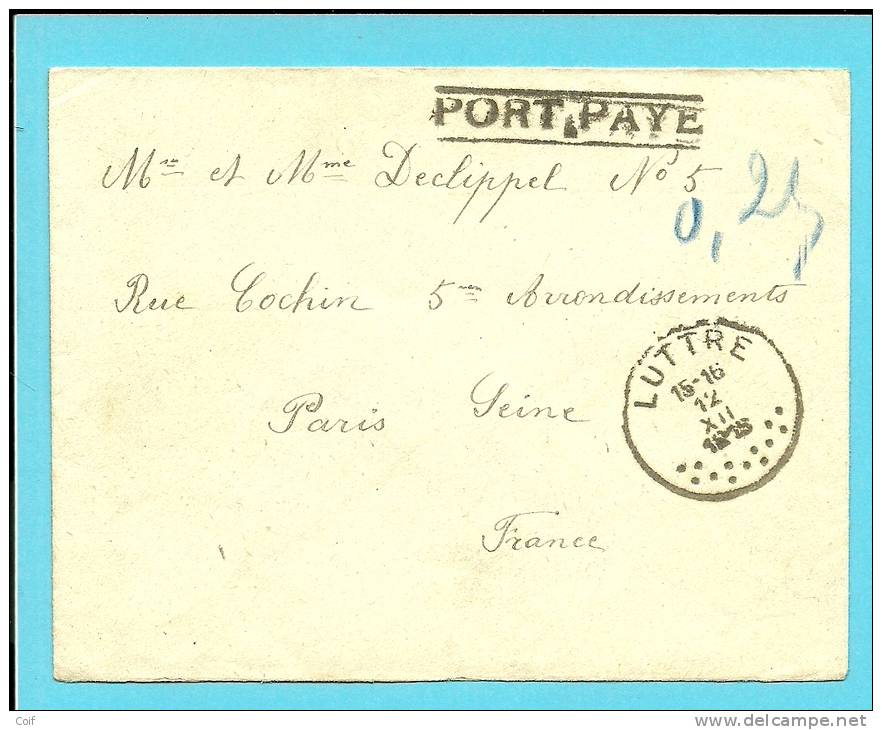 Brief Met Cirkelstempel LUTTRE Met Stempel PORT PAYE (noodstempel) - Fortune Cancels (1919)