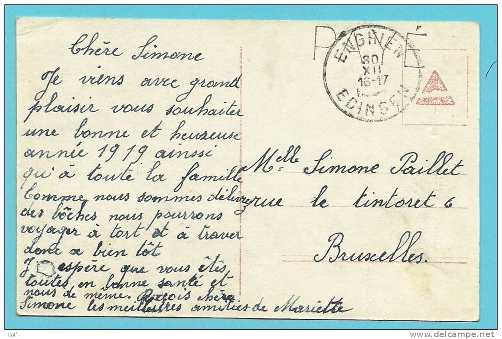 Kaart Met Cirkelstempel ENGHIEN / EDINGEN Met Stempel  PAYE (noodstempel) - Foruna (1919)