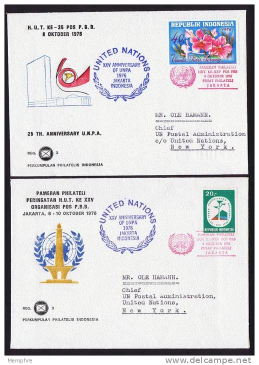 1976  UN Postal Administration 20th Ann Commemorative Covers - Indonesia