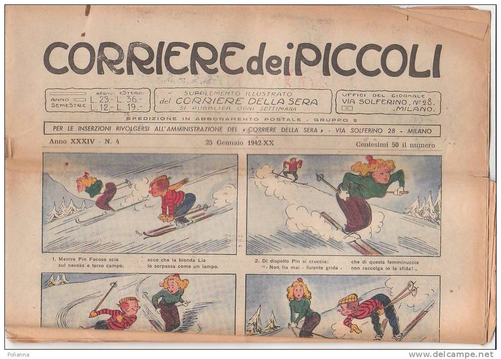 C0765 - CORRIERE DEI PICCOLI 25 Gennaio 1942/Illustraz.MOLINO/BOTTOLI/PAGOT - Corriere Dei Piccoli