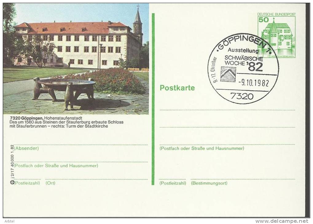 ALEMANIA TARJETA ENTERO POSTAL GOPPINGEN 1982 - Cartes Postales Illustrées - Oblitérées