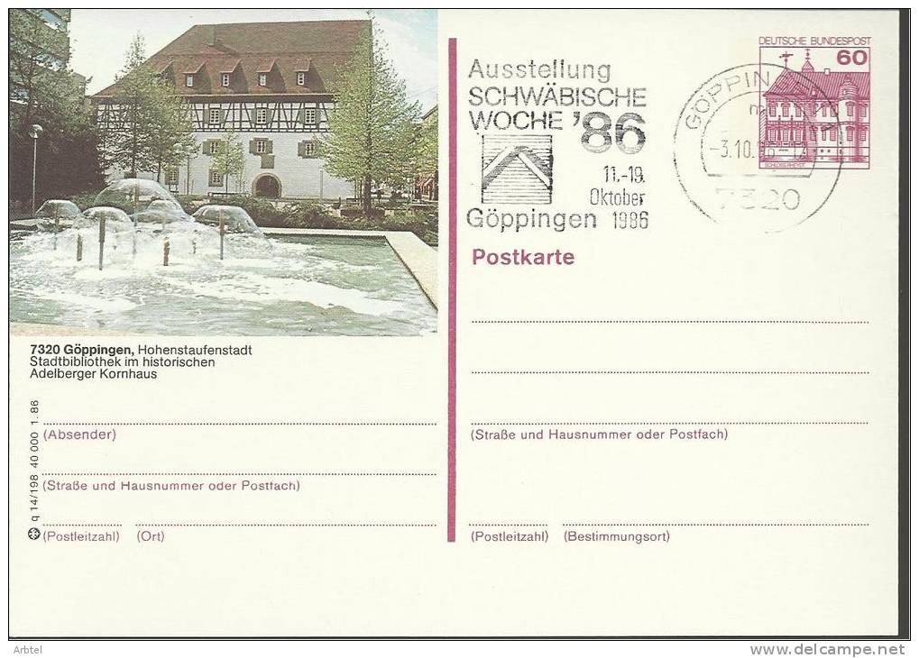 ALEMANIA TARJETA ENTERO POSTAL GOPPINGEN 1982 - Geïllustreerde Postkaarten - Gebruikt