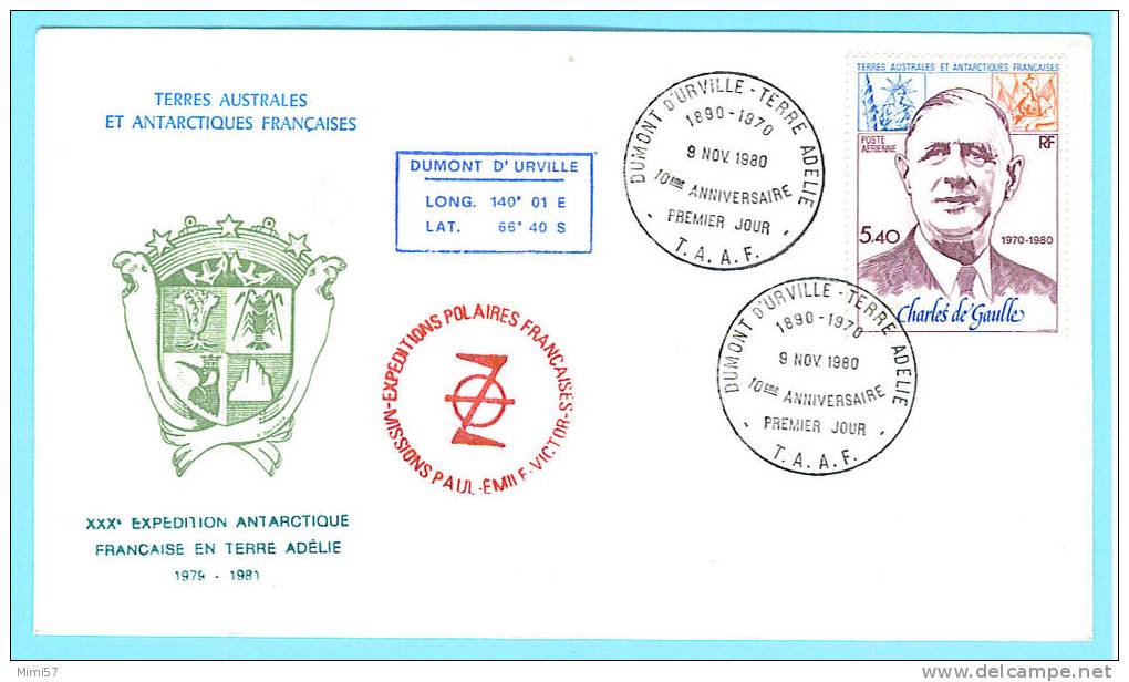 T.A..A.F. Enveloppe Timbres De Gaulle - Y.T. P.A. 61- Cachet Dumont D'Uvrville T.Adélie - Lettres & Documents