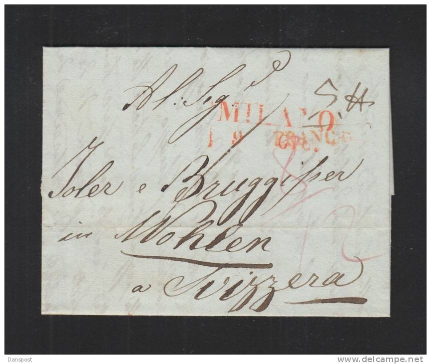 Lettera Milano Wohlen Svizzera 1841 - 1. ...-1850 Prefilatelia