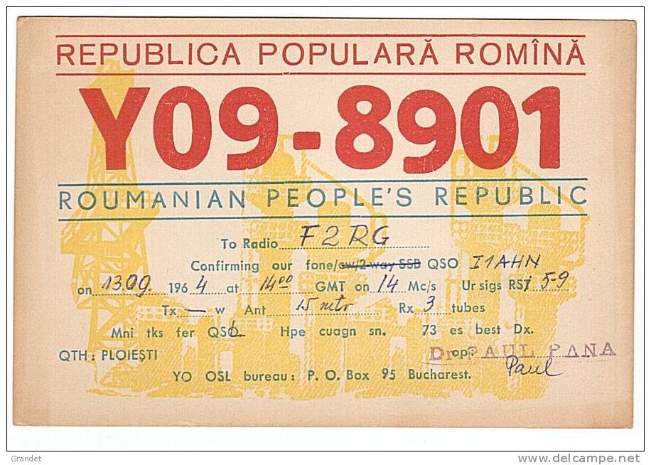 CARTE RADIO QSL - ROUMANIE - BUCAREST - 1964. - Radio-amateur