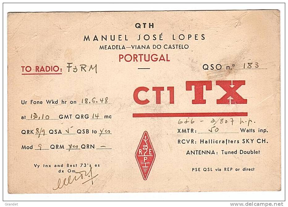 CARTE RADIO  - QSL - PORTUGAL - MAEDELA - 1948. - Radio Amateur