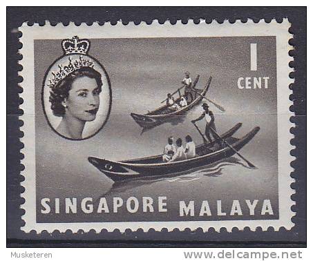 Singapore 1955 Mi. 28     1 C Queen Elizabeth II. & Ship Schiff Chinesischer Sampan, Fuchow MH* - Singapore (...-1959)
