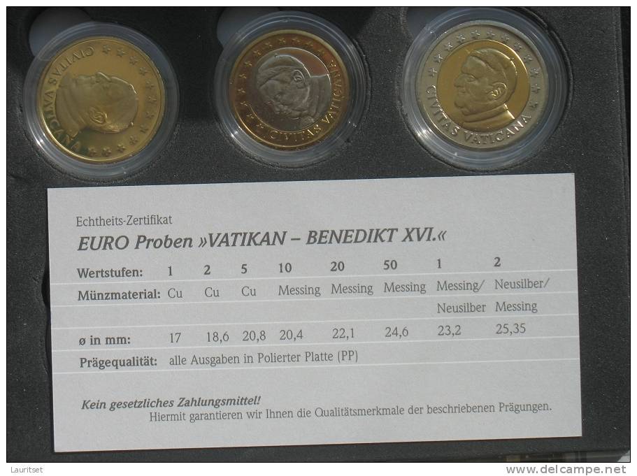 VATIKAN Euro Proben Specimen Complete Set Papst Pope Benedikt XVI + German Zertifikat - Vatikan