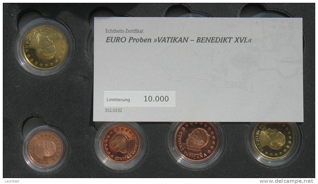 VATIKAN Euro Proben Specimen Complete Set Papst Pope Benedikt XVI + German Zertifikat - Vatikan