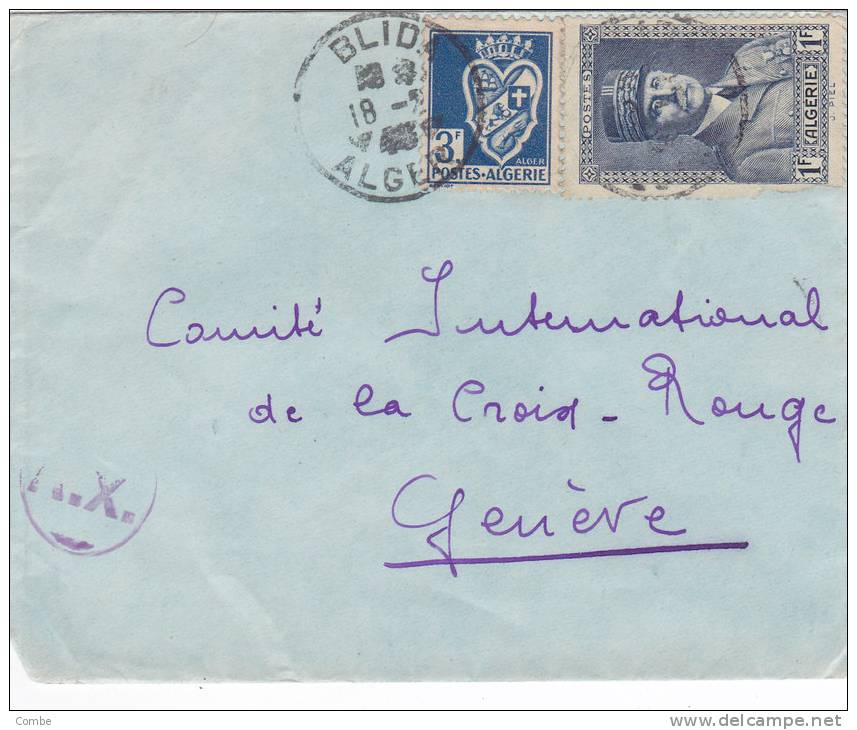 Tres Belle Lettre Algérie Blida Pour Genève Suisse, Controle A.X., 1943/1262 - Brieven En Documenten