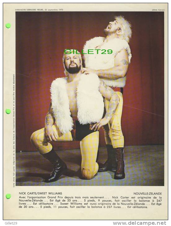 SPORT, LUTTE GRAND PRIX - WRESTLING - NICK CARTE/ SWEET WILLIAMS - DIMANCHE/DERNIÈRE HEURE,1973 - DIMENSION  21X 28 Cm - - Abbigliamento, Souvenirs & Varie