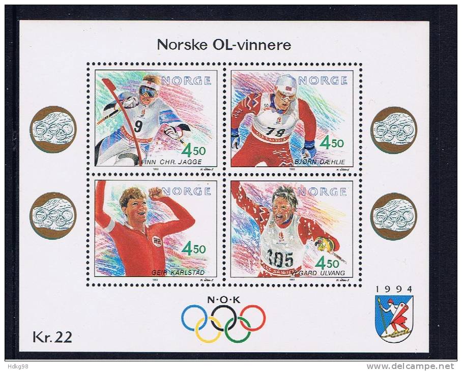 N Norwegen 1993 Mi Bl. 19 1119-22 Mnh Sport - Neufs