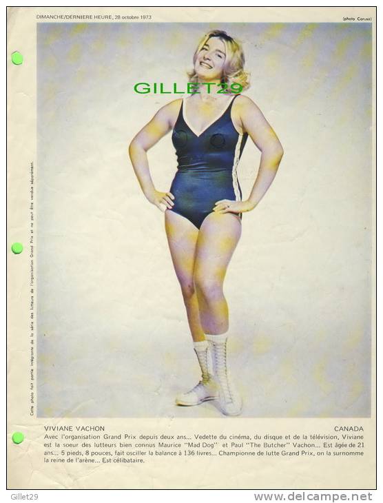 SPORT, LUTTE GRAND PRIX - WRESTLING - PHOTO, VIVIANE VACHON - DIMANCHE/DERNIÈRE HEURE,1973 - DIMENSION  21 X 28 Cm - - Abbigliamento, Souvenirs & Varie