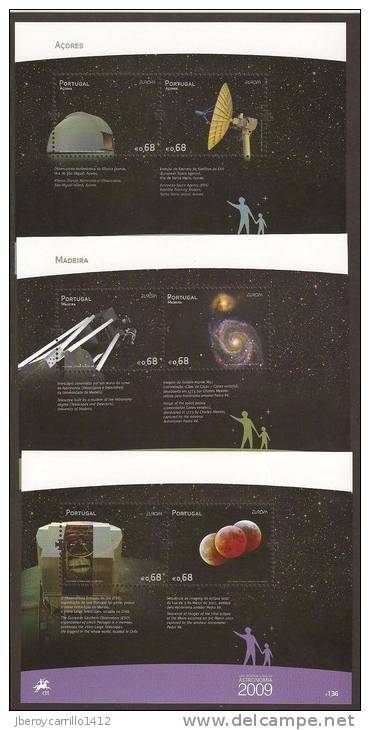 PORTUGAL - AZORES - MADEIRA  - EUROPA 2009  - TEMA  "ASTRONOMIA" - THREE SOUVENIR SHEET PERFORATED - 2009