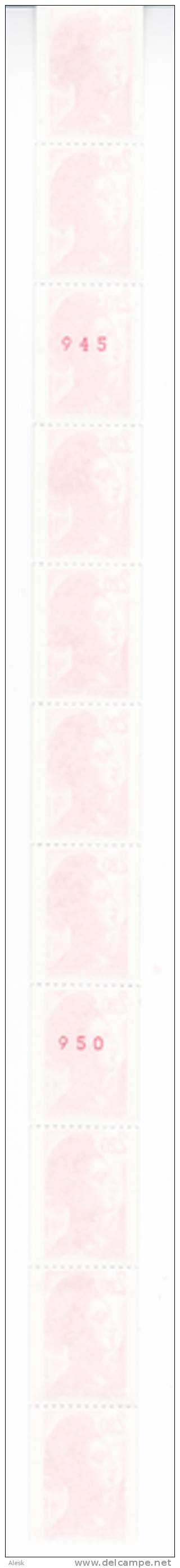 ROULETTES De 11 Timbres Liberté De Gandon 2.20fr Rouge N° 87a - Coil Stamps