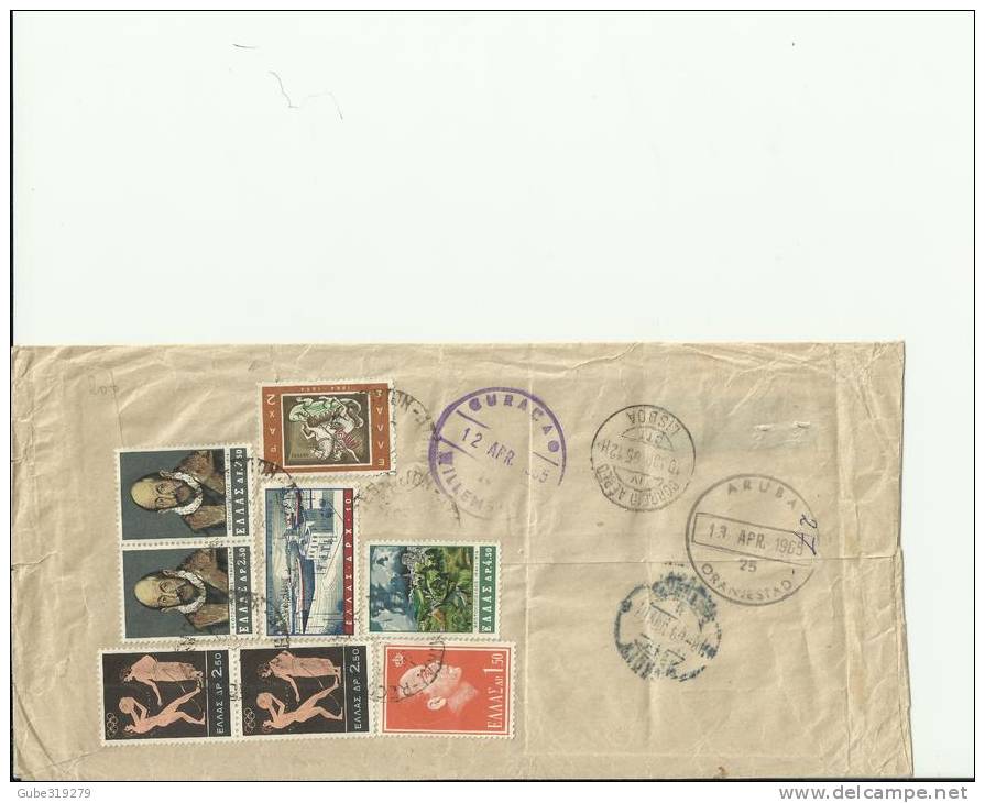 GREECE 1965 - SPECIAL COVER FLOWN REGISTERED TO ARUBA   W 17 STS THEOTOKOPULOS 10+7 MORE APR 9??, REGR3 - FDC