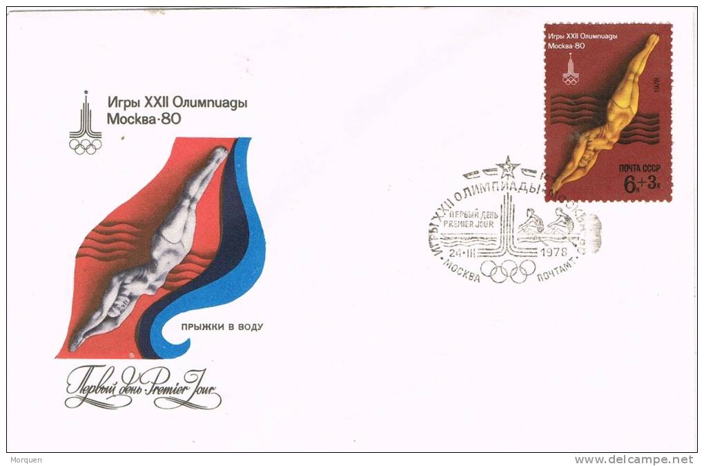 Carta Moscu (Rusia) 1978. Salto De Trampolin, Moscu 80 - Duiken
