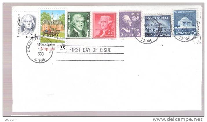 FDC Thomas Jefferson - Plus Additional Stamp - 1991-2000