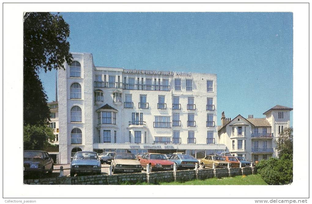 Cp, Angleterre, Bournemouth, Exeter Road, White Hermitage Hotel, Voyagée - Bournemouth (vanaf 1972)