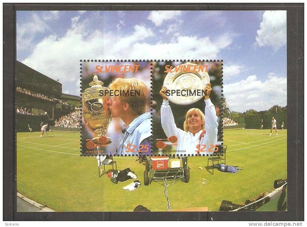 St Vincent 1987 Becker & Navratalova Wimbledon Tennis Miniature Sheet MNH Specimen Overprint - St.Vincent (1979-...)