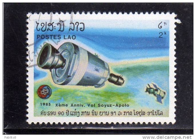 LAOS LAO 1985 ANNIVERSARY SOYUZ APOLO SPACE ASTRONAUTS SPACESHIP - ANNIVERSARIO SOYUZ APOLLO SPAZIO ASTRONAUTI USED - Laos