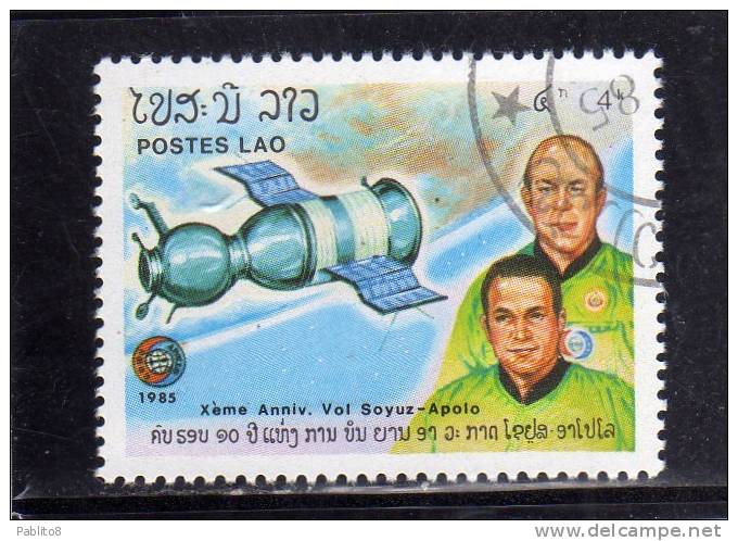 LAOS LAO 1985 ANNIVERSARY SOYUZ APOLO SPACE ASTRONAUTS SPACESHIP - ANNIVERSARIO SOYUZ APOLLO SPAZIO ASTRONAUTI USED - Laos