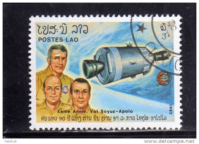 LAOS LAO 1985 ANNIVERSARY SOYUZ APOLO SPACE ASTRONAUTS SPACESHIP - ANNIVERSARIO SOYUZ APOLLO SPAZIO ASTRONAUTI USED - Laos