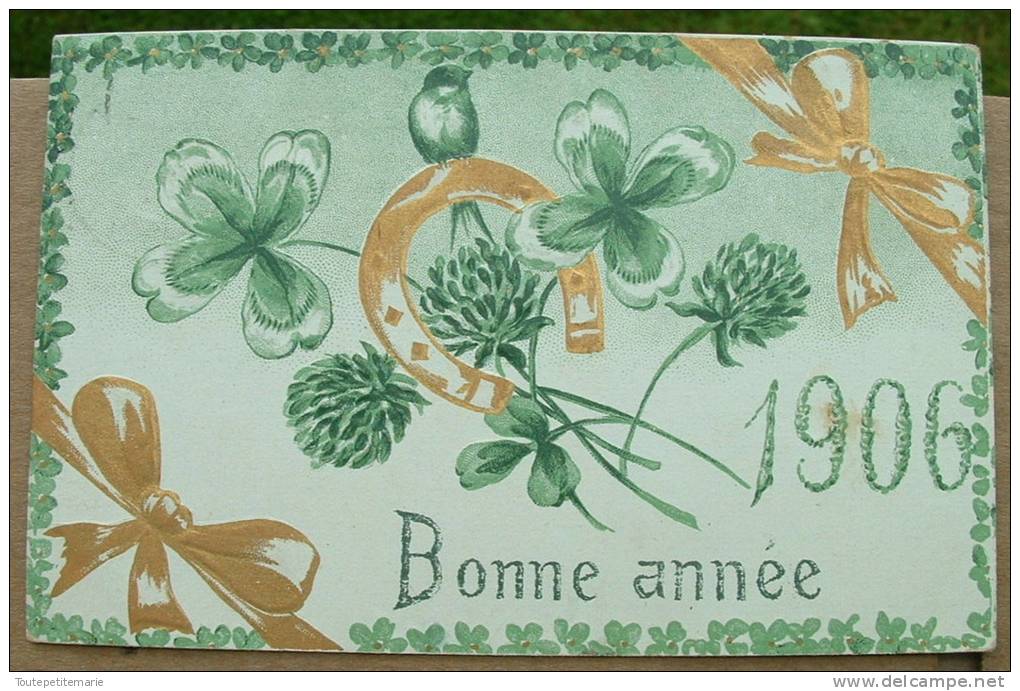 Carte Gauffrée Bonne Année 1906 - Fer à Cheval - Nouvel An