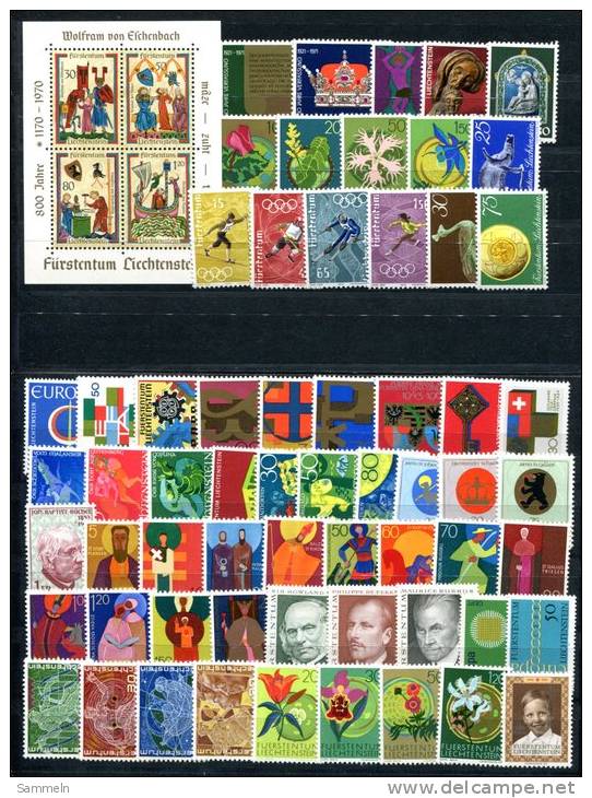 0543 - LIECHTENSTEIN - Lot Mit Block Und Marken, Alles Postfrisch - Mnh Mini Sheet And Stamps - Sammlungen