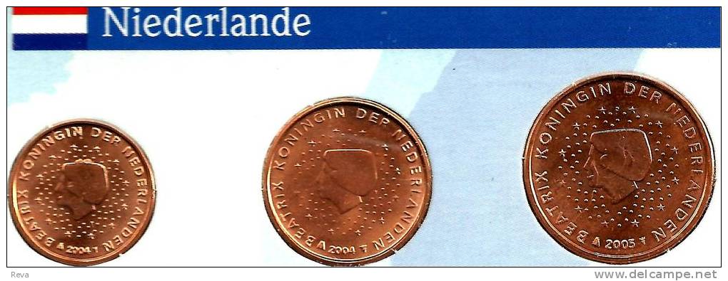 NETHERLANDS SET OF 3 EURO 1,2 & 5 CENTS COINS MOTIF FRONT STANDARD BACK 2004-2004-2003 UNCREAD DESCRIPTION CAREFULLY !!! - Mint Sets & Proof Sets