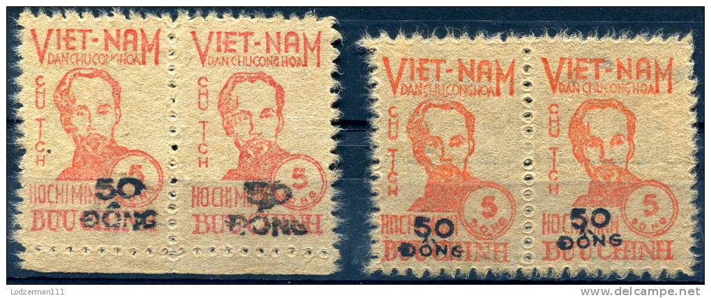 NORTH VIETNAM 1956 Ovpt 50 Dong On 5d. - Sc.50 (Mi.53 I+II, Yv.62) Two Types MNG (as Issued) VF - Vietnam