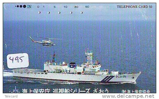 Télécarte Japon Hélicoptère * Telefonkarte Japan * Hubschrauber (495) HELICOPTER * HELICÓPTERO * WARSHIP - Flugzeuge
