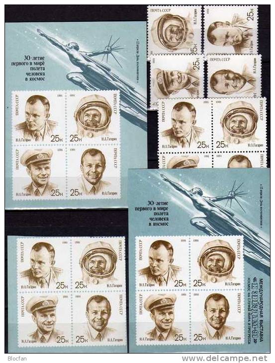 Tag Des Kosmos 1991 Gagarin Sowjetunion 6185/8A,B, 2xVB,Block 219 ,218+FDC 14€ ASTRA Space Special Cover Of USSR CCCP SU - Covers & Documents